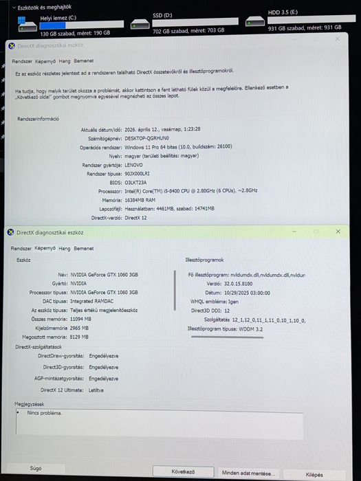 Lenovo Legion i5-8400 + GTX 1060 3GB/ 16GB / SSD + HDD