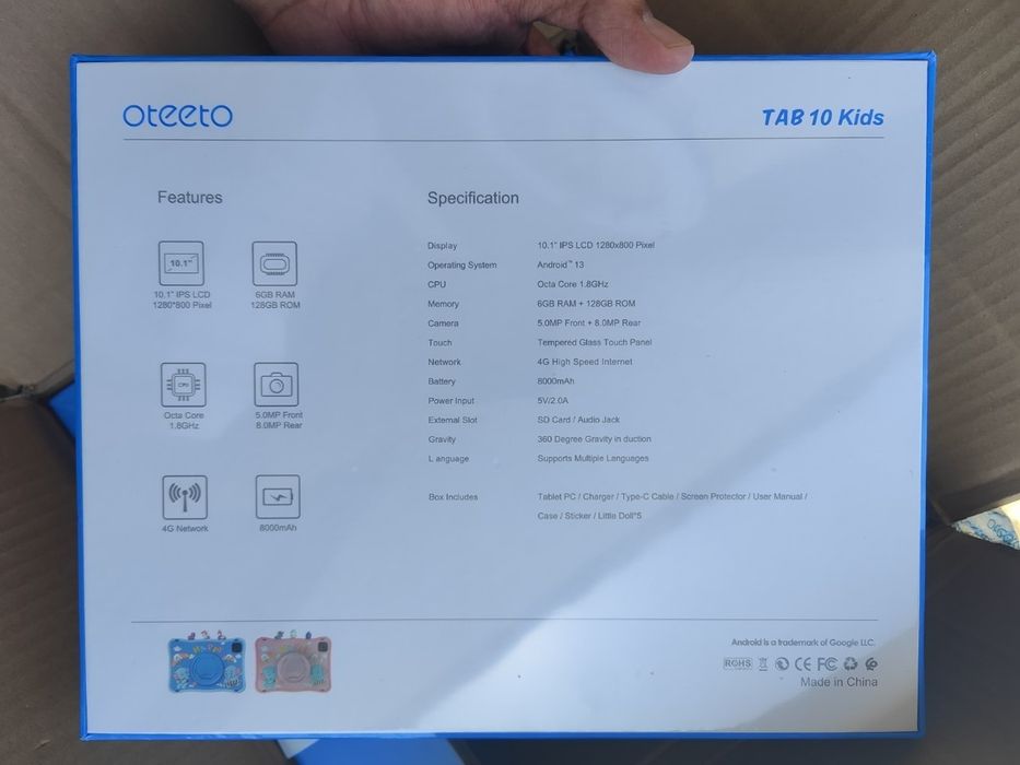 Bolalar plansheti OTEETO TAB 10 Kids,Sim card 4G, 8000 mAh, 10.1 Dyum