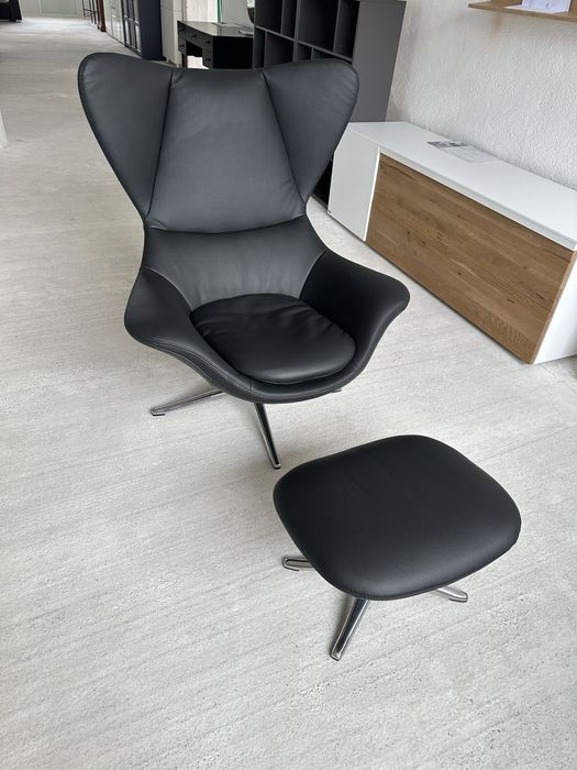 Fotoliu rotativ + taburet ( piele naturala )