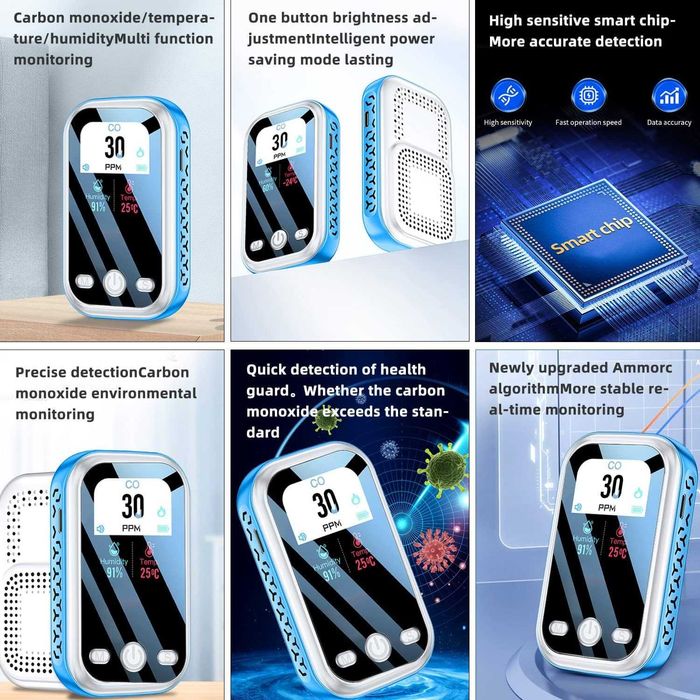 UPEVYLS Преносим детектор за въглероден оксид с голям цветен екран