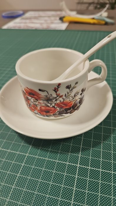 Комплект чаша, чинийка, лъжичка за сублимация1