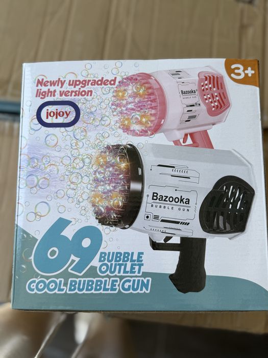 Пистолет за мехурчета с 69 дупки и LED светлини - розов