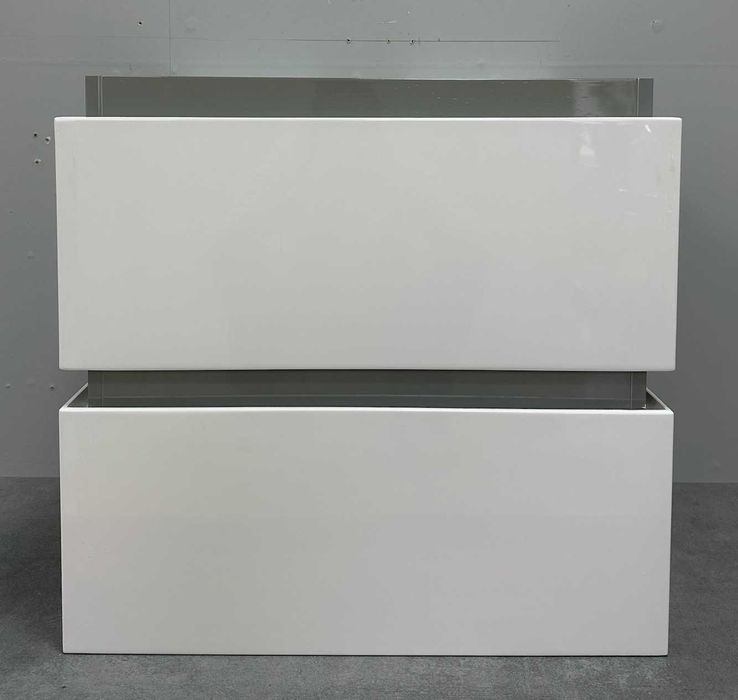 Шкаф 60 см с 2 чекмеджета – сив корпус, бял гланц