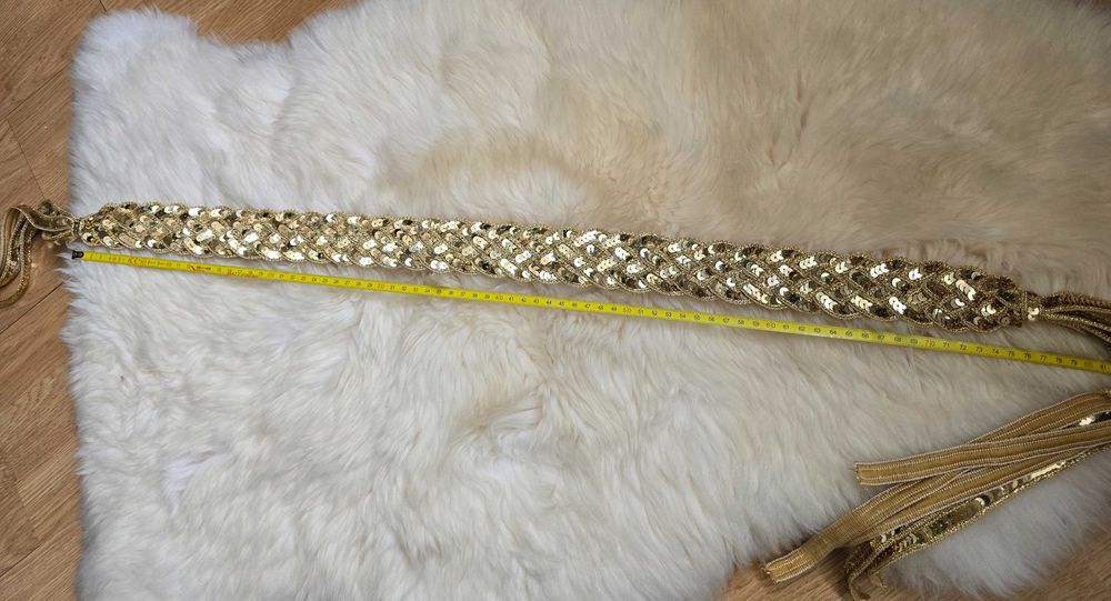 Curea aurie impletita din material 76 cm