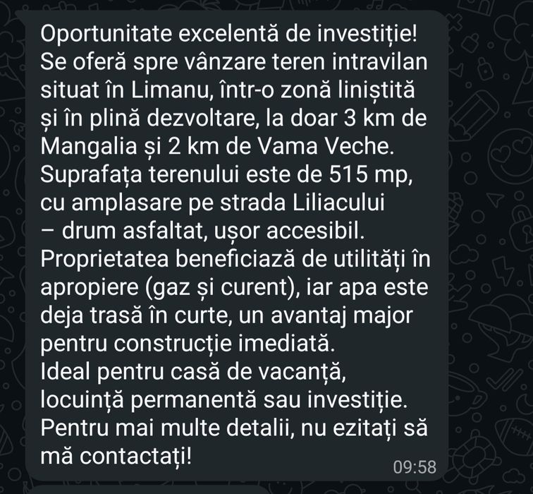 Teren construcție  comuna Limanu ,- Mangalia