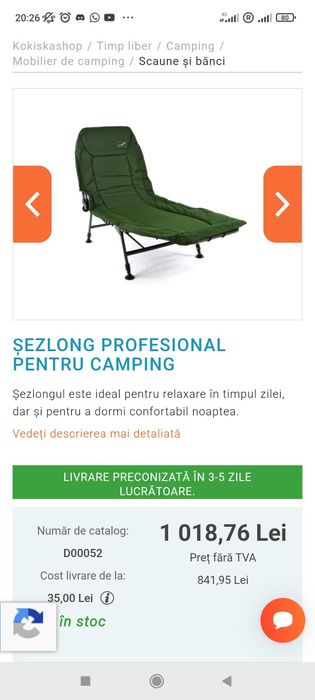 Pat/șezlong/scaun profesional pentru camping NIVERO