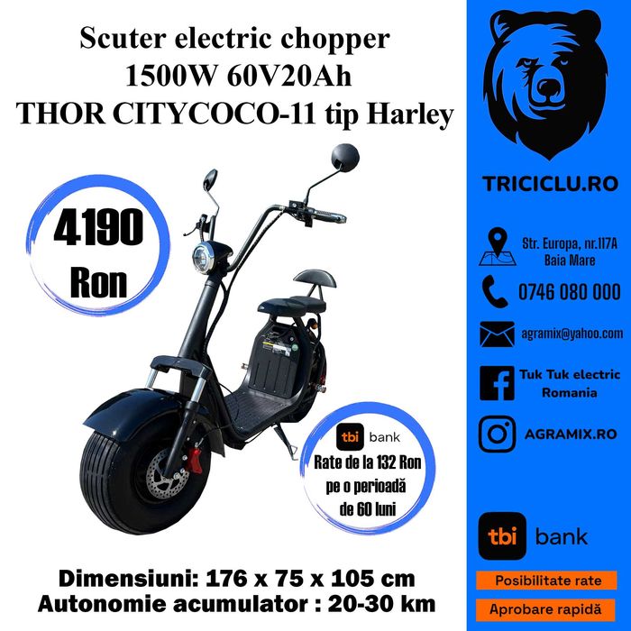 Scutere electrice chopper CityCoco -11-12-13 tip Harley noi