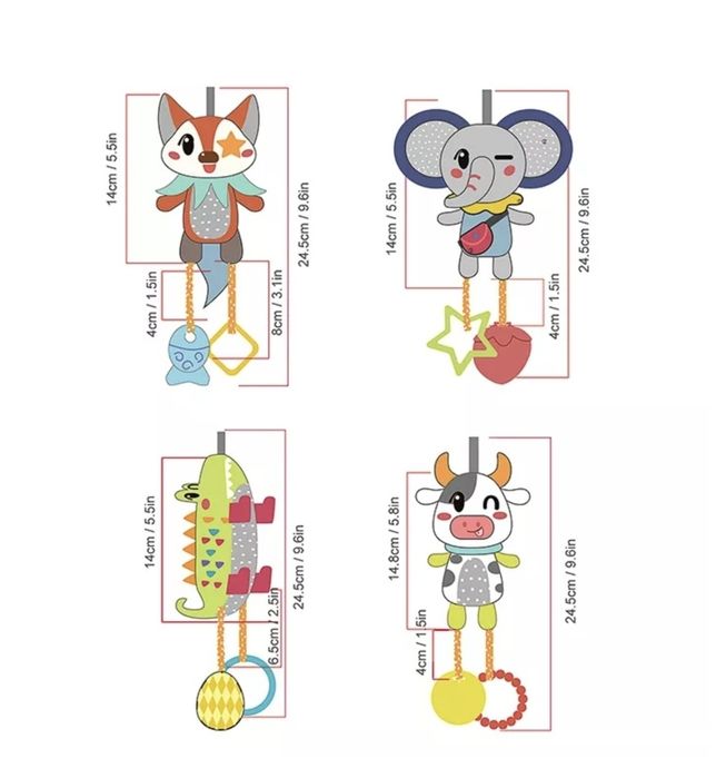 Set nou 4 jucarii atarnatoare, zornaitoare din plus pt bebe