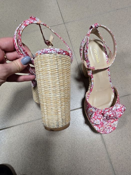 Розови сандали на платформа, тип еспадрили, 38-ми номер