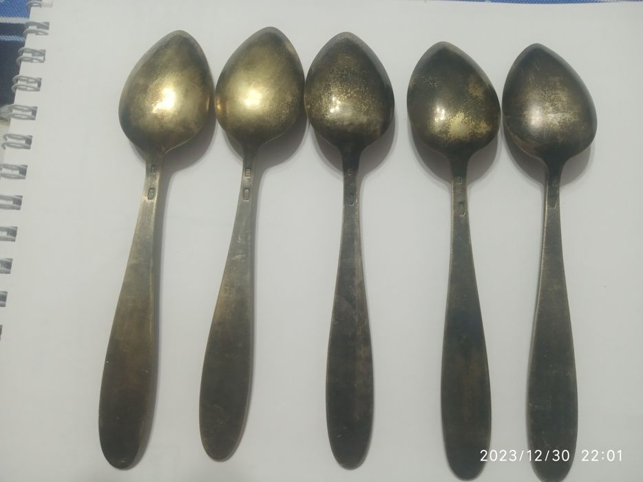 Ложки серебро позолота опш 5шт