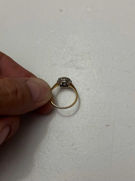 INEL AUR 18K + Platina + 9 Diamante = 1.10CT -Old Cut -Floare -Vintage