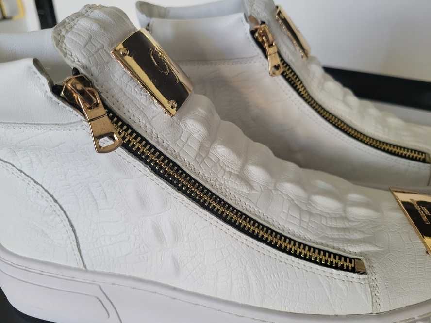 Ghete Adidasi barbati piele naturala model crocodil alb auriu 42 nou