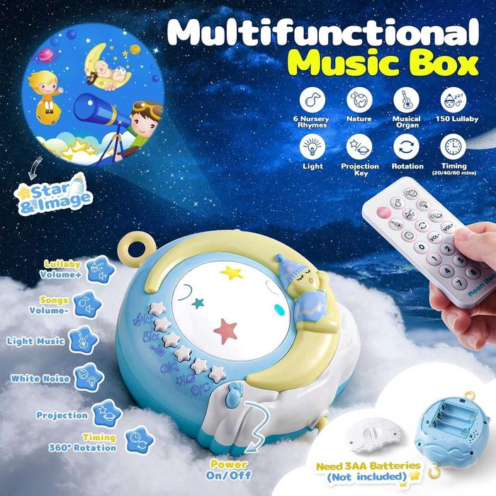 Бебешка музикална въртележка за кошара с прожектор,светлини и дистанц.