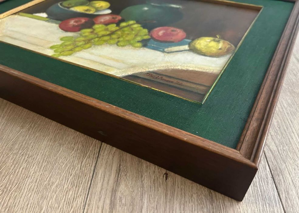 Tablou rustic 1972 Natură Statică cu Fructe pictura ulei înrămat 42x52