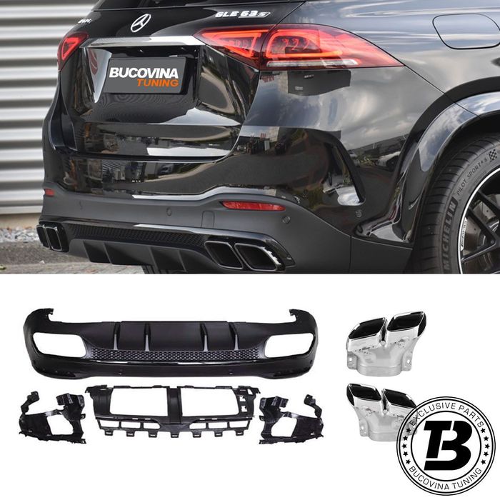 Difuzor Bara Spate cu Ornamente compatibil cu Mercedes GLE SUV W167 GLE63 Design
