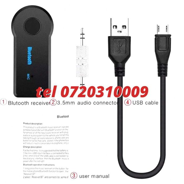 Adaptor Conectare Fara Fir Bluetooth, Cu Conector Jack 3.5 Mm