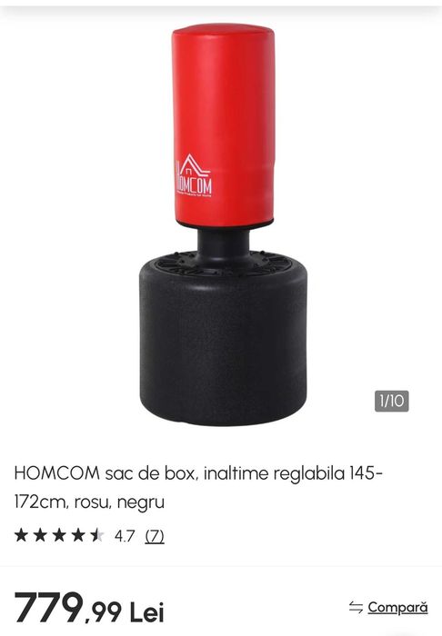 HOMCOM sac de box, inaltime reglabila 145- 172cm, rosu, negru, bonus cadou Aparat abdomene TECHFIT AB SMART, Greutate utilizator: 110 kg, Gri-Verde