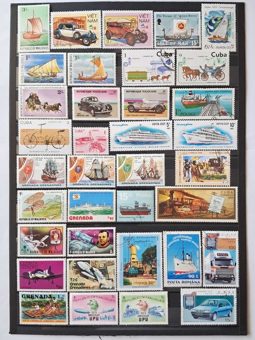 Пощенски марки тема ”Превозни средства”.