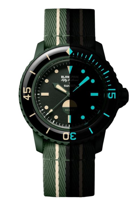 Часовник Blanpain Swatch Green Abyss Fifty Fathoms