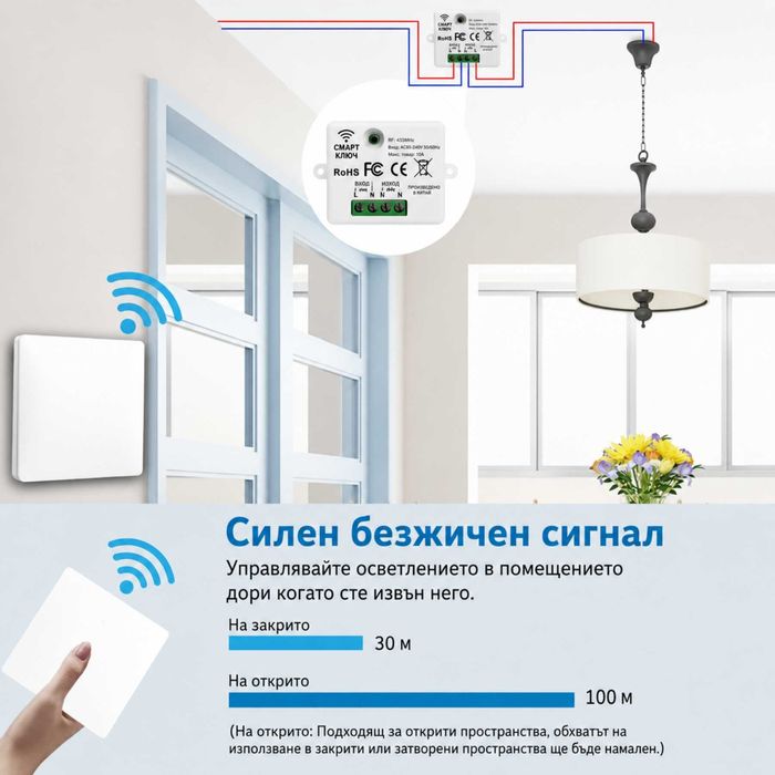 Безжичен ключ за осветление с RF433 модул с/без нула