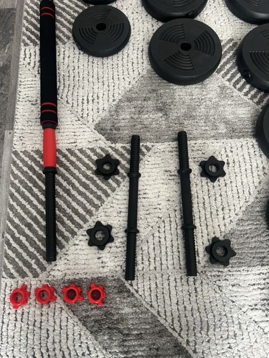 Discuri, gantere, greutati, bara - total 59 kg