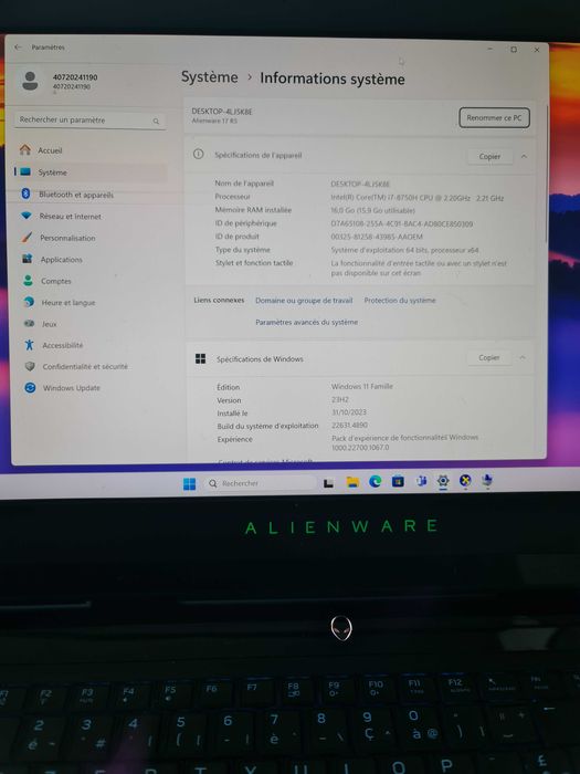 Laptop Alienware i7 -8750H gaming