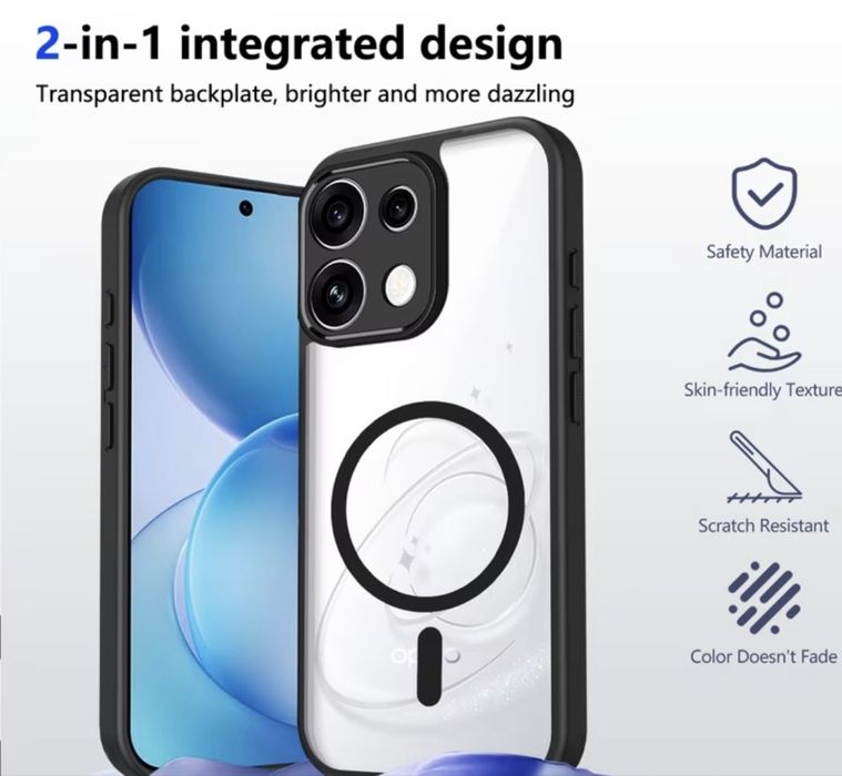 Oppo Reno16,Oppo Reno16 pro ударо-устойчив кейс Magsafe прозрачен