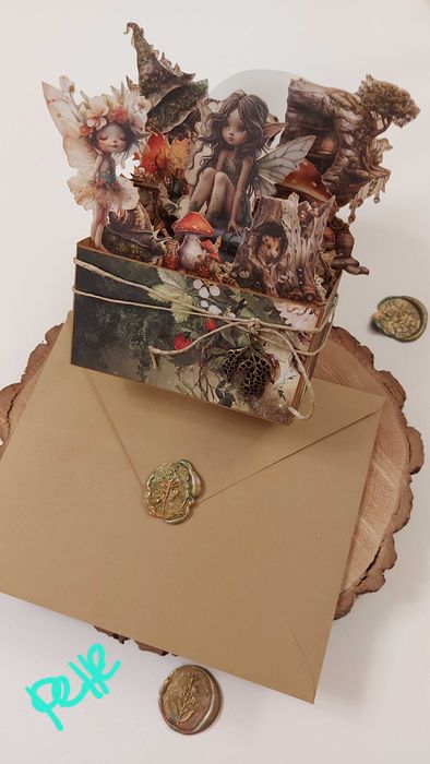 Изскачаща картичка кутия Хари Потър, Алиса, с Феи, ръчно изработена