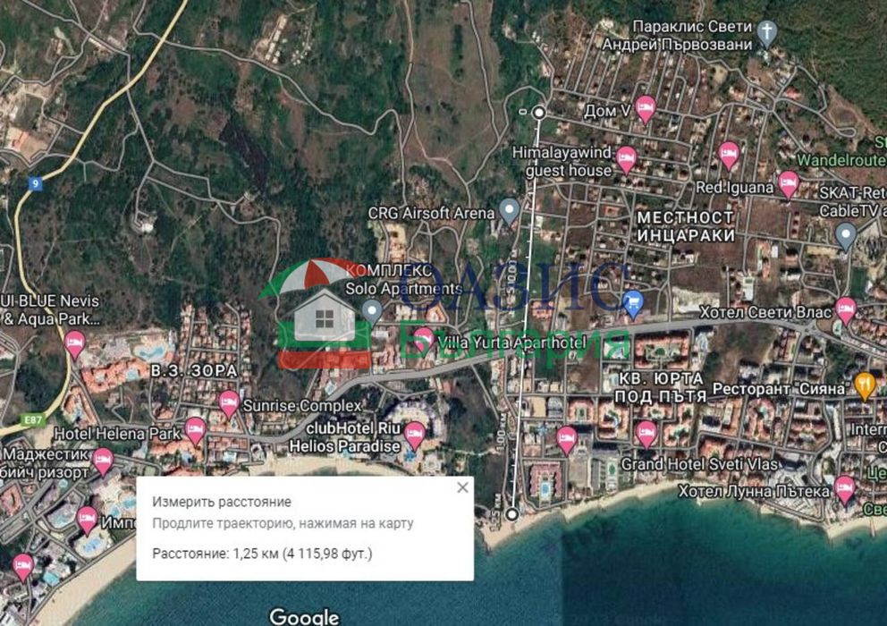 Парцел в регулация, Свети Влас, местност Инцараки, България - 530 кв. м.