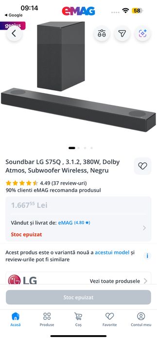 Saundbar LG meridian wireless IN STARE impecabila!!!