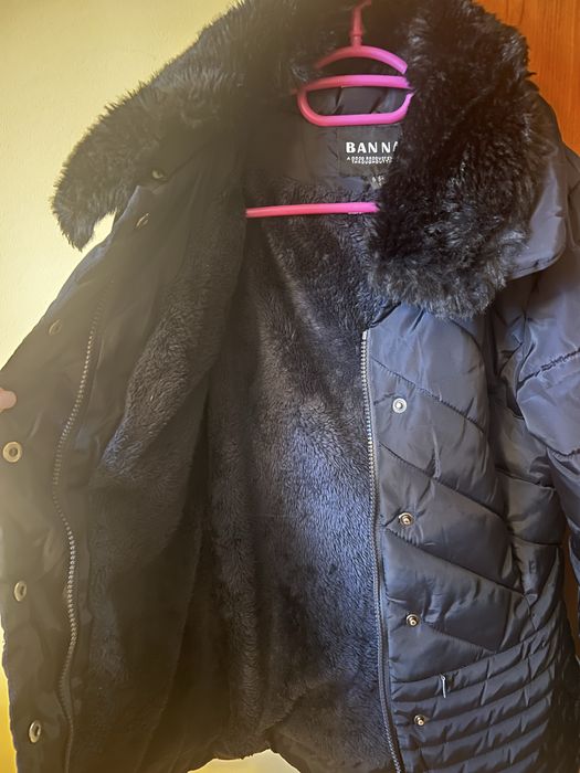 Тъмносиньо яке с яка, размер S