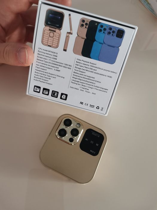 Mini telefon i16Pro flip, Dual SIM, ecran HD, Bluetooth, Radio FM, apelare rapida