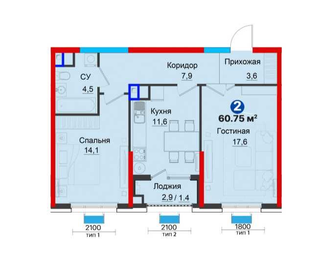 TAYYOR UY — 2 xonali, 1 m² = 1 000 $, 24% chegirma