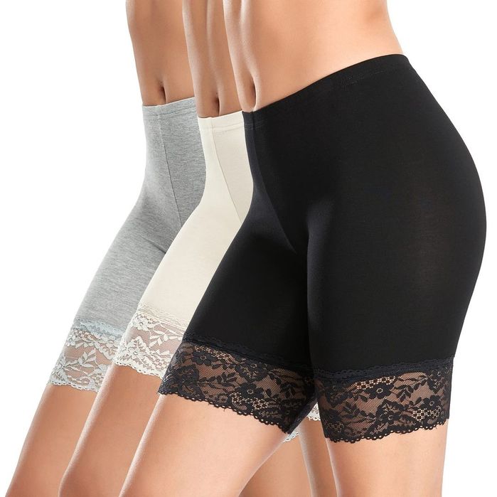 Set 3 pantaloni scurți damă cu dantelă anti-frecare L