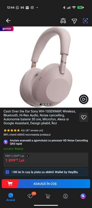 Căști Sony WH-1000XM6 Roz