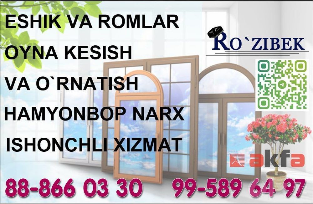 Barcha turdagi aluminium va plastic  eshik, rom  ,vitrajlar