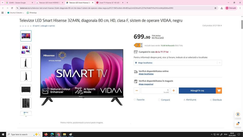 Televizor LED Smart Hisense - 81 cm - Nou