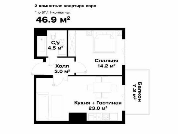 Новомсоковская ЖК Oz’Mahal 1/5/12 46,9 кв.м.