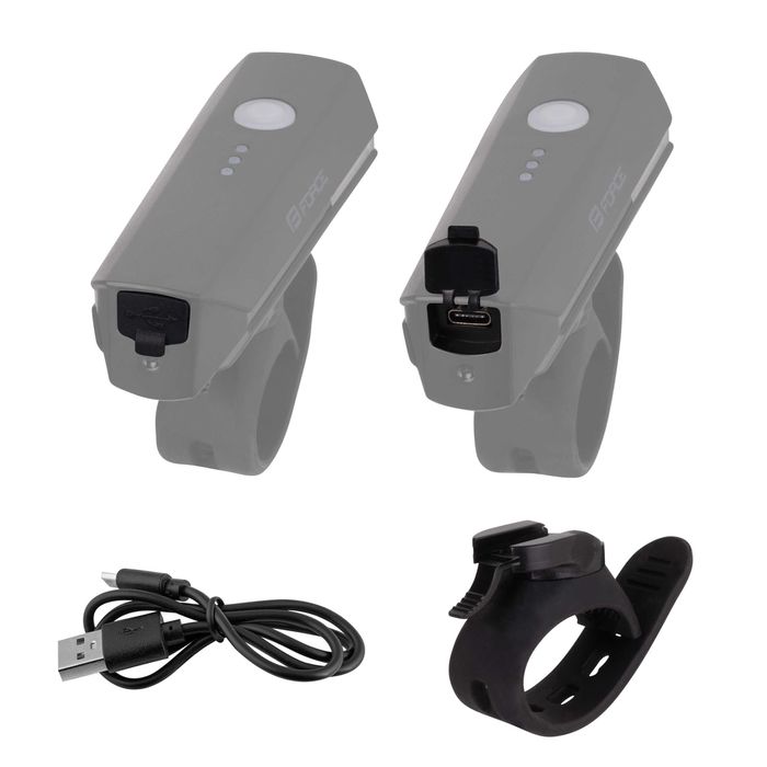 Предна LED светлина за велосипед FORCE FLUX 550LM USB, Фар, Черна