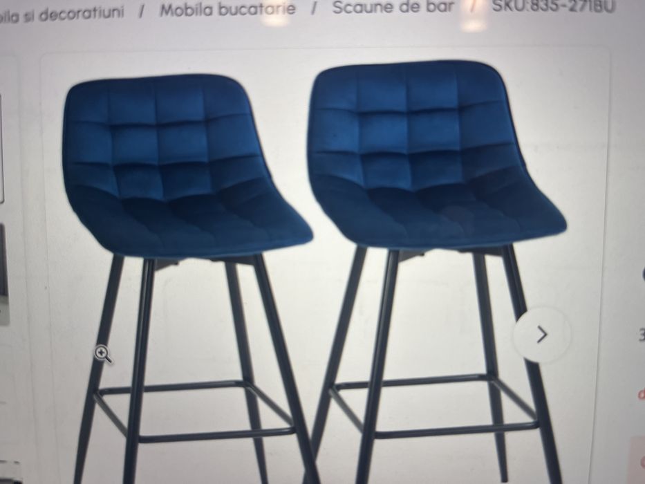 Scaune bar/ stil nordic/ catifea albasta
