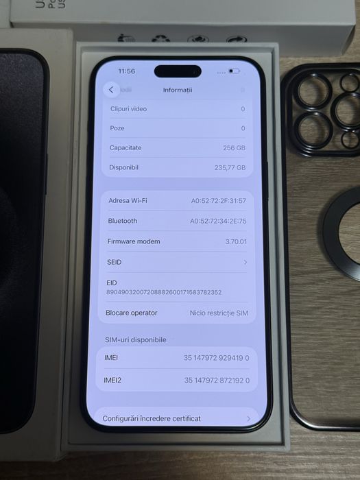 iPhone 15 Pro Max 256GB Blue Titanium Impecabil Cutie și Accesorii