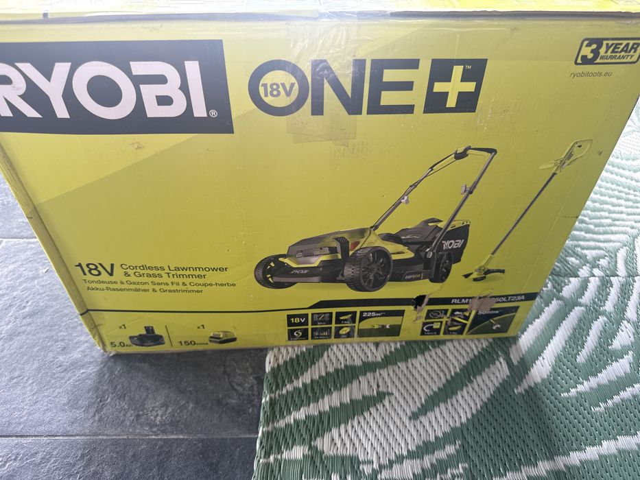 Mașină de tuns iarba RYOBI 33 cm și trimmer pentru iarbă 23 cm, 18V 1 baterie 5,0 Ah, noua