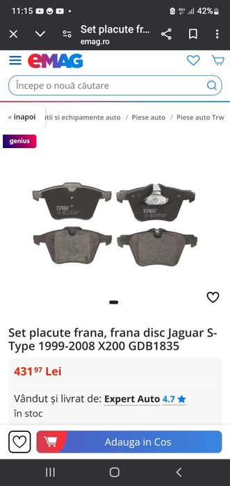 Plăcuțe frana fata TRW jaguar s type
