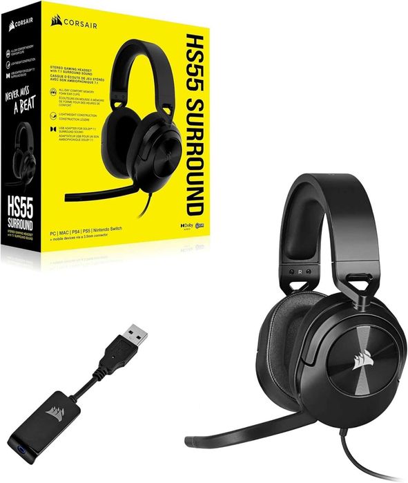 Слушалки CORSAIR HS55 Surround Headset, Dolby 7.1 Surround Sound