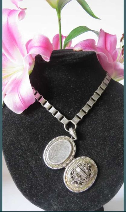 Vechi colier argint masiv cu pandant, Victorian