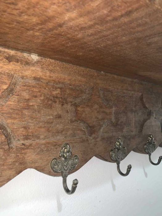 Cuier din lemn masiv cu 10 agatatorii din bronz