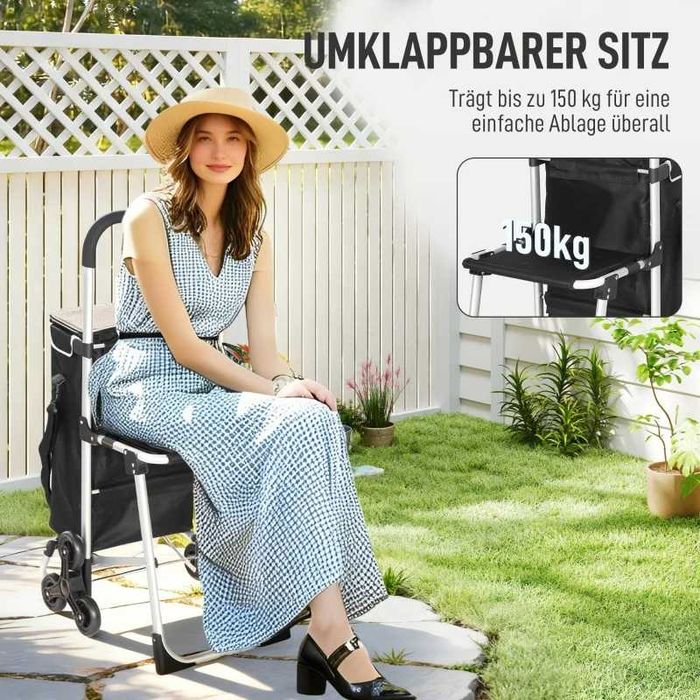 Пазарска количка HOMCOM, 40л чанта Oxford, дизайн с 3 колела