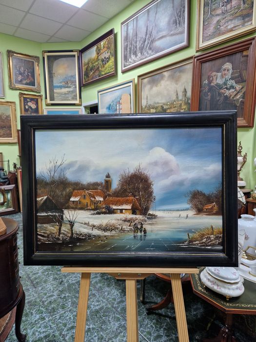 Страхотна антикварна авторска картина масло върху платно
