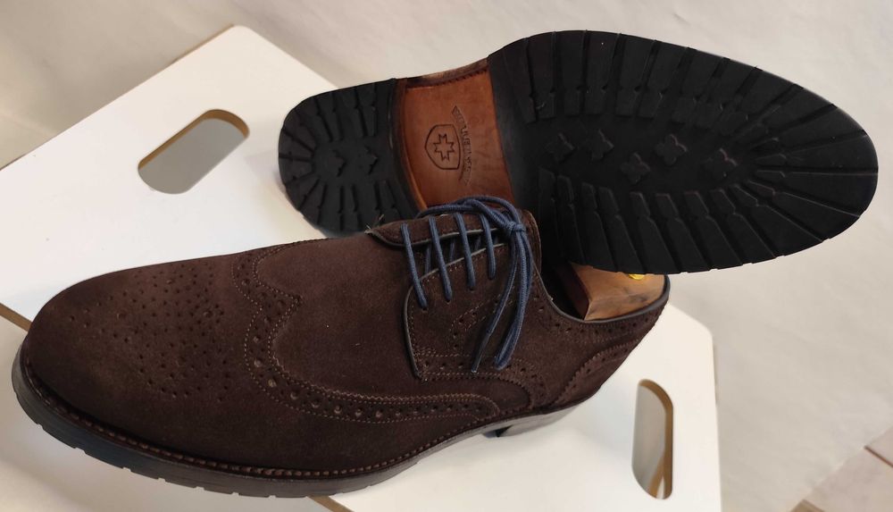 Pantofi derby brogue 43 43.5 premium Wellensteyn piele naturala maro