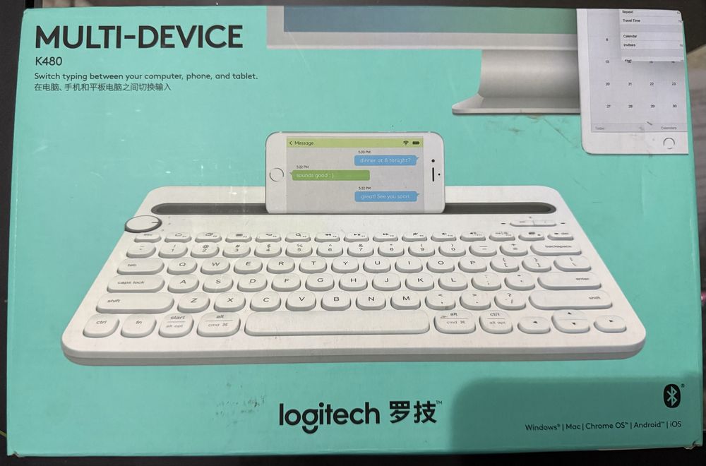 Tastatură standard Logitech K480, Bluetooth, multi-dispozitiv, alba